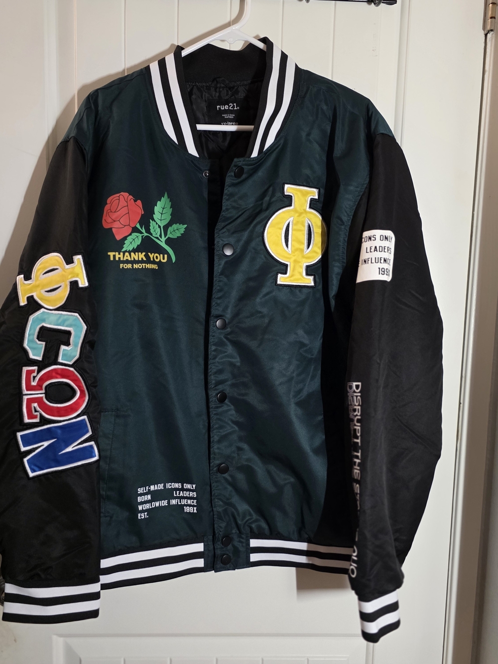 Rue21 Dark Green and Black Embroidered Varsity Jacket
